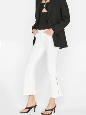 Frame Le Crop Flare Jeans Womens 26 White Mini Slit High Waist Stretch NWT
